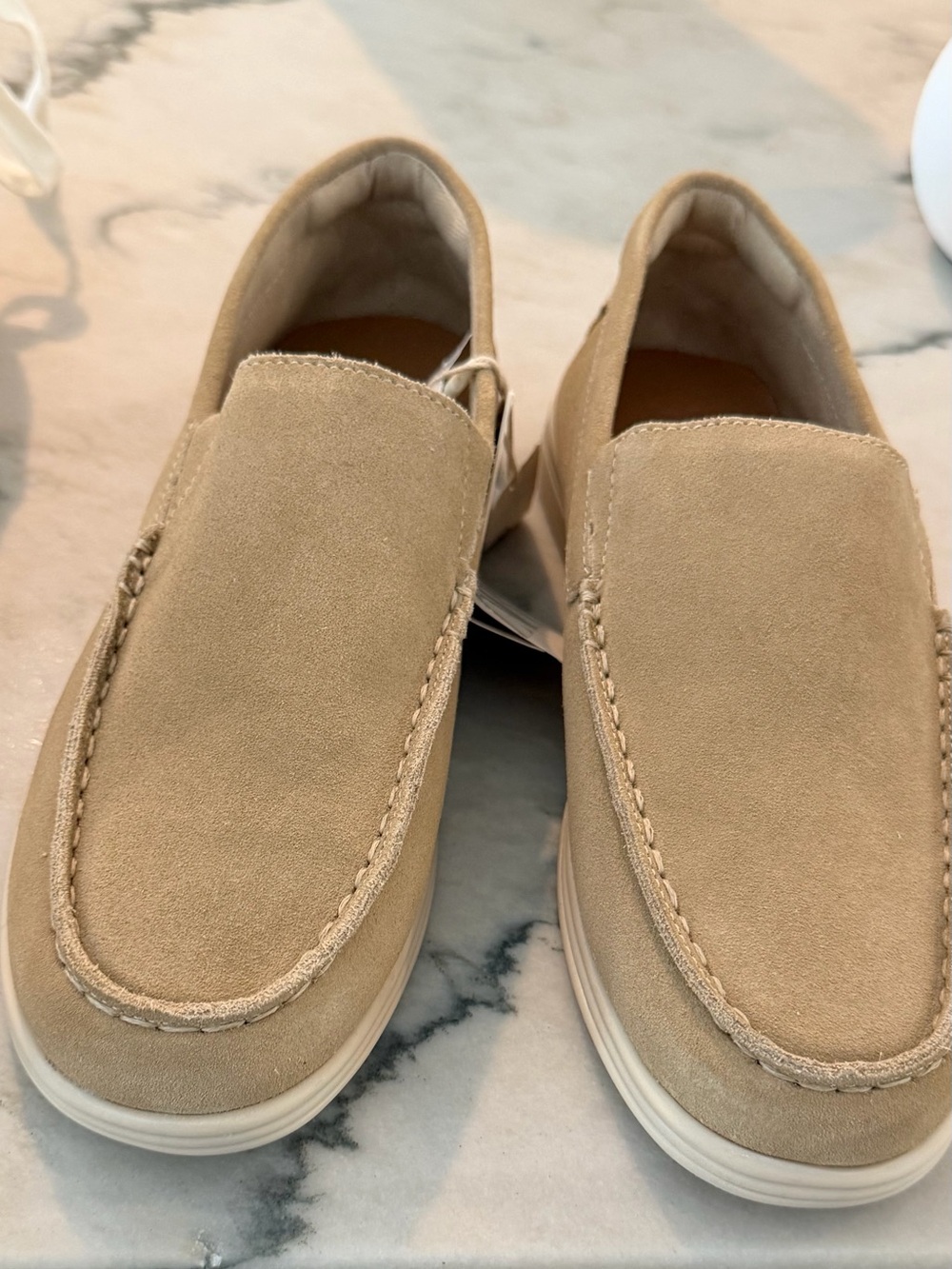 Zara Beige Suede Slip-On Loafers for kids.